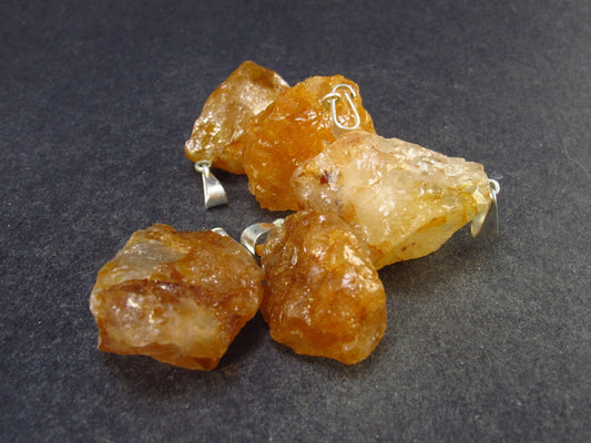 Set of 5 Golden Healer Quartz Crystal Pendants From Brazil