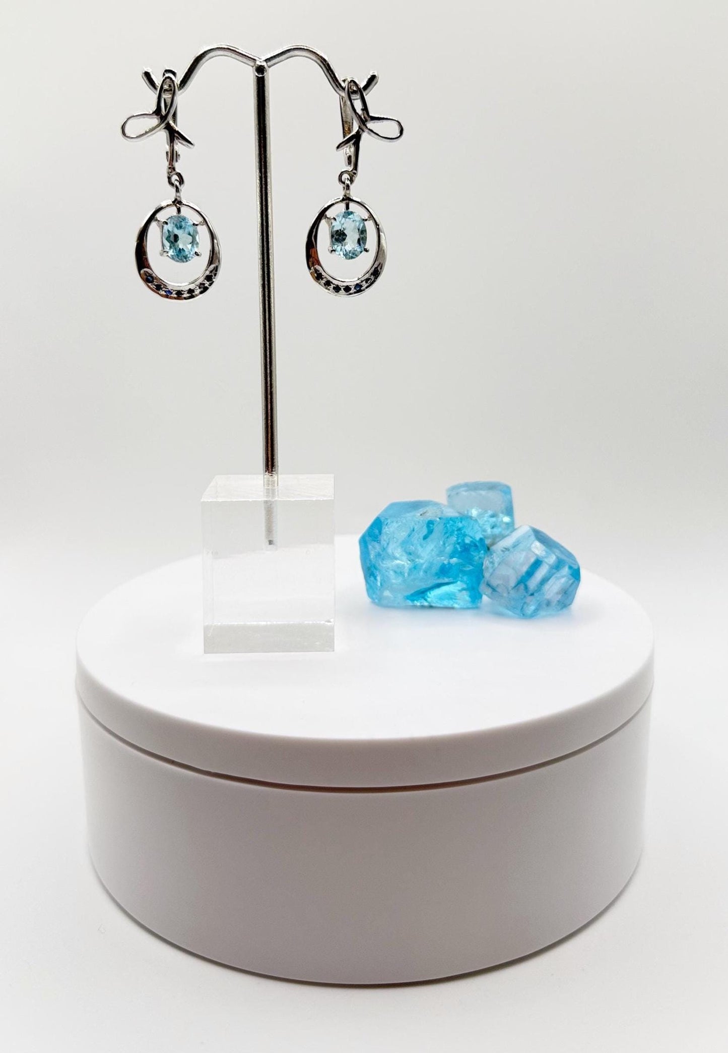 Swiss Blue Topaz Circle Drop Earrings in Sterling Silver - Weight 7.28 Grams