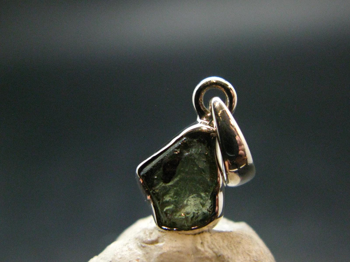Moldavite Tektite Silver Pendant from Czech Republic - 0.7" - 0.81 Grams