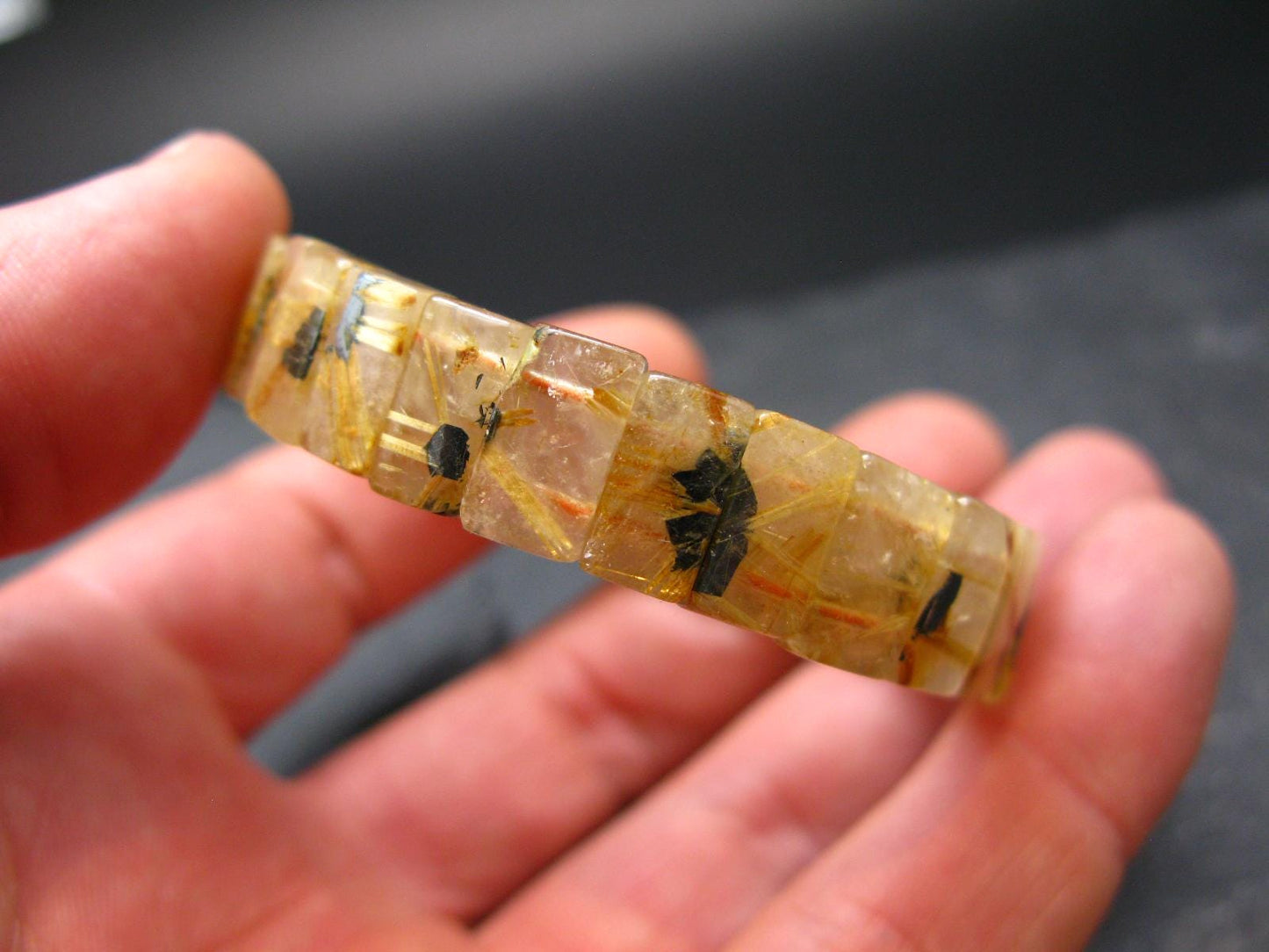 Rutilated Quartz (Rutile & Hematite) Genuine Bracelet ~ 7 Inches ~ 11mm Oval Beads