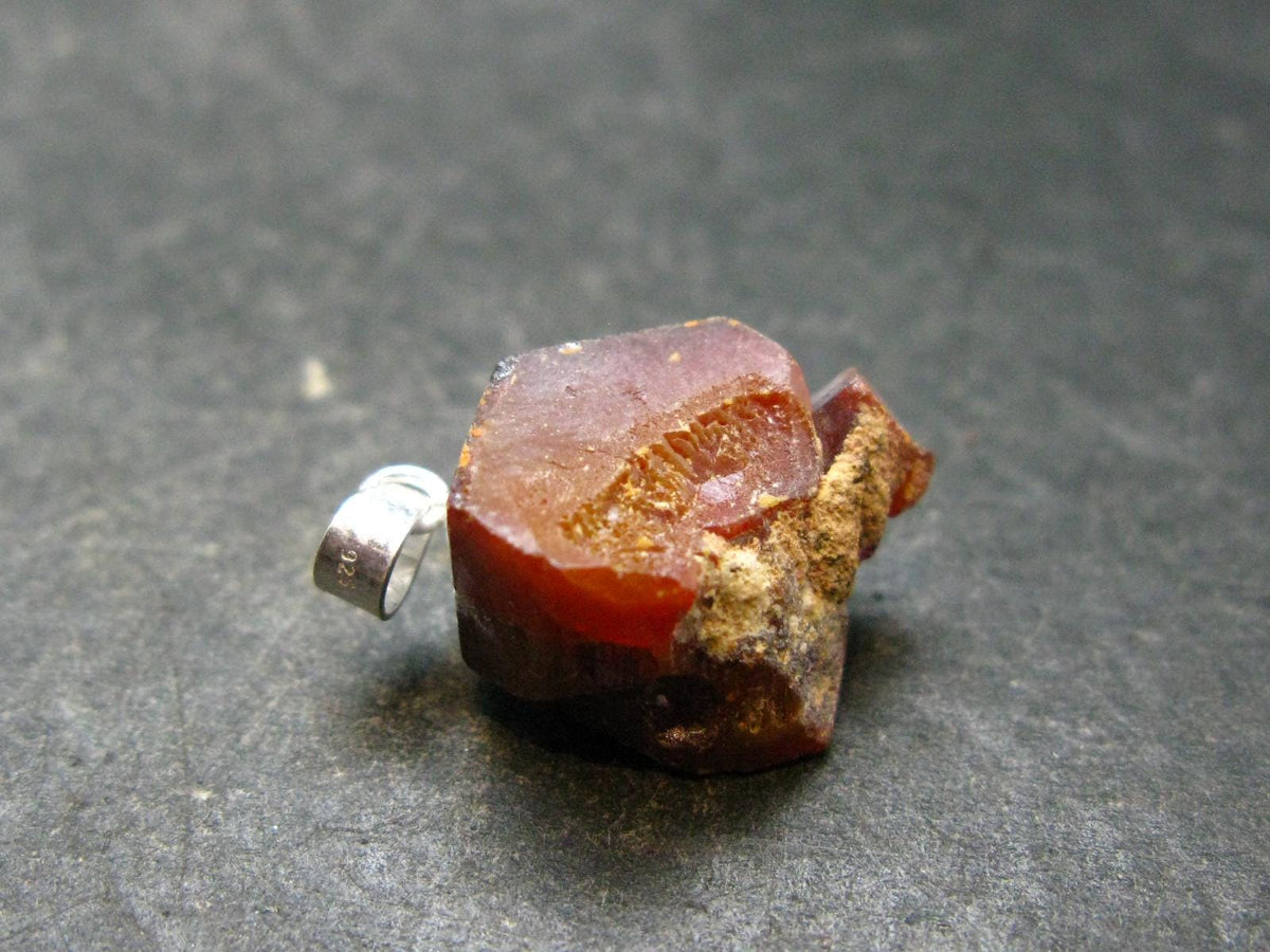 Vanadinite Crystal Silver Pendant From Morocco - 0.9" - 5.86 Grams