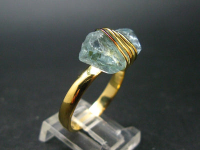 Aquamarine Gem Gold Plated Sterling Silver Ring - Size 10 - 4.55 Grams