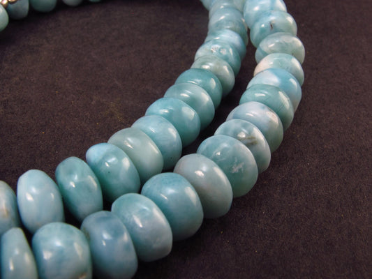 Larimar Necklace Rondelle Beads From Dominican Republic - 19.5" - 30 Grams