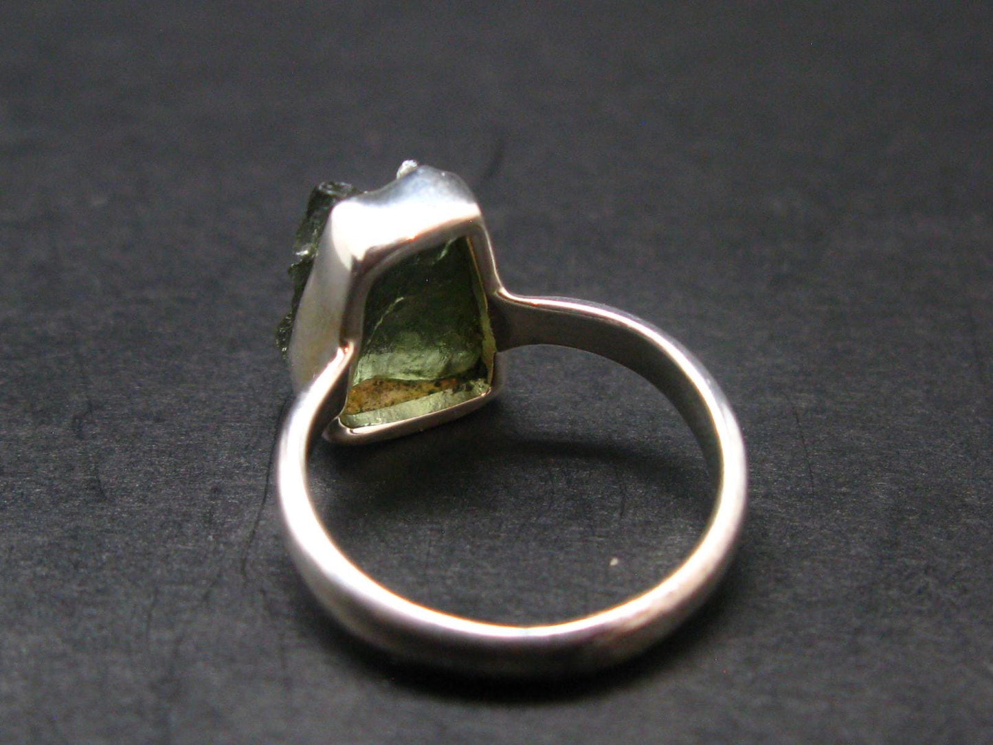 Moldavite Tektite Silver Ring from Czech Republic - 6 Size - 3.07 Grams