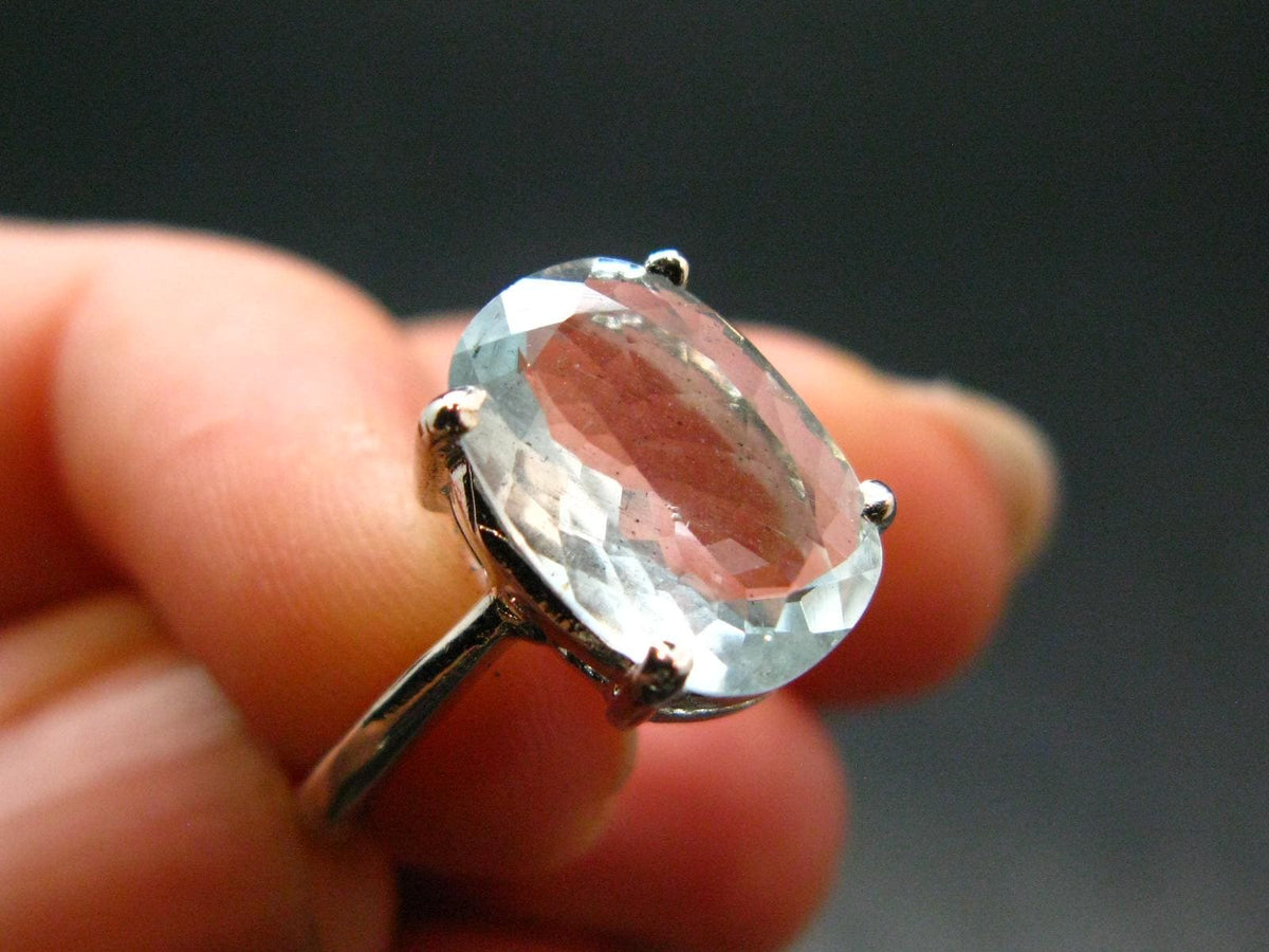 Genuine Facetted Aquamarine Gem Sterling Silver Ring - Size 6.5 - 2.65 Grams