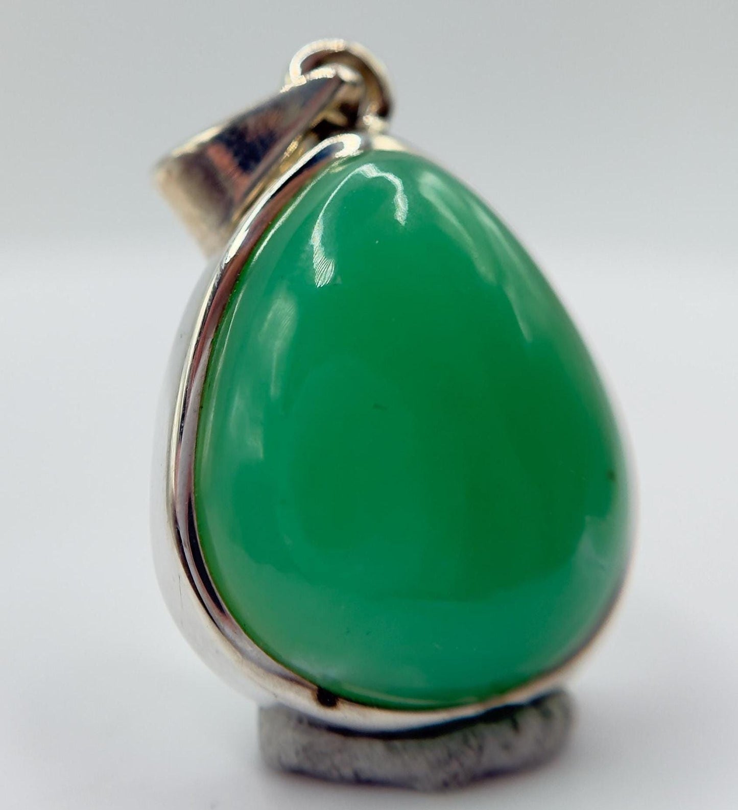 Natural Chrysoprase Teardrop Pendant – Green Sterling Silver Necklace Charm - Weight 6.24 g