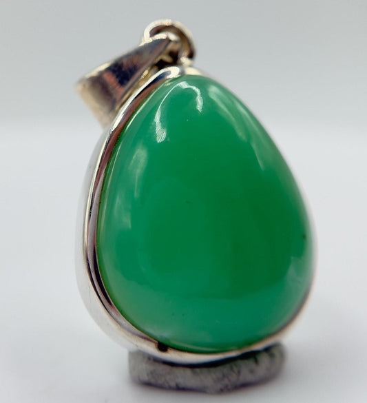 Natural Chrysoprase Teardrop Pendant – Green Sterling Silver Necklace Charm - Weight 6.24 g