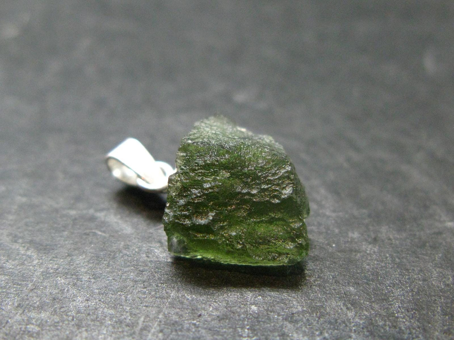 Moldavite Tektite Silver Pendant from Czech Republic - 0.7" - 0.92 Grams