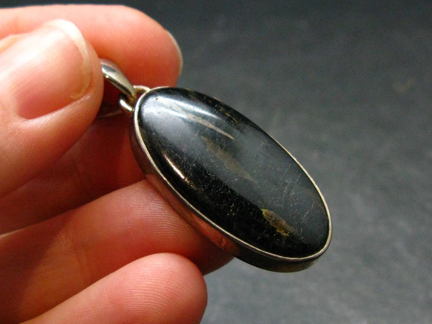 Very Rare Sterling Silver Nuumite Nuummite Pendant From Greenland - 1.6" - 6.27 Grams