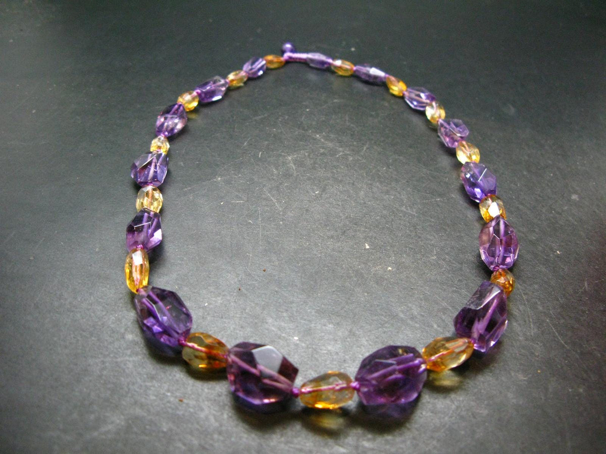Amethyst & Citrine Necklace From Brazil - 20" - 56.38 Grams
