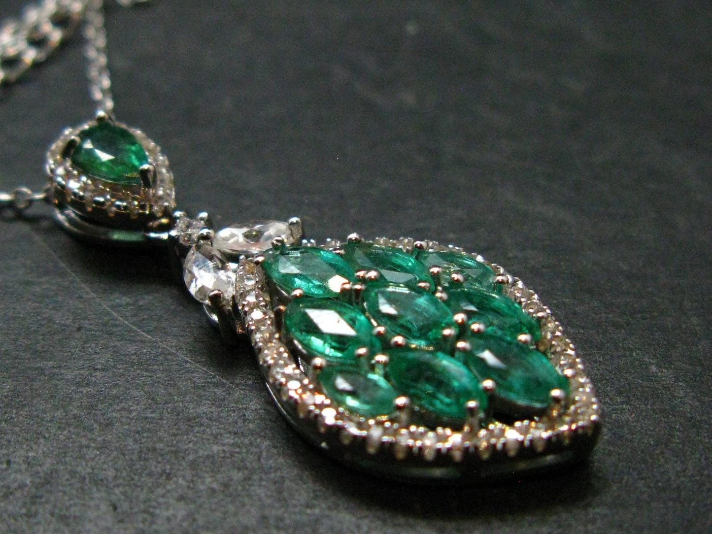 Emerald Silver Pendant W/Chain From Colombia - 3.85 Grams Total