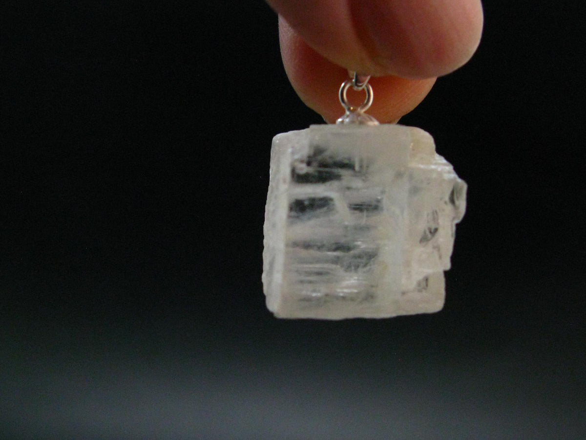 Clear Petalite Crystal Silver Pendant from Brazil - 0.9" - 4.49 Grams
