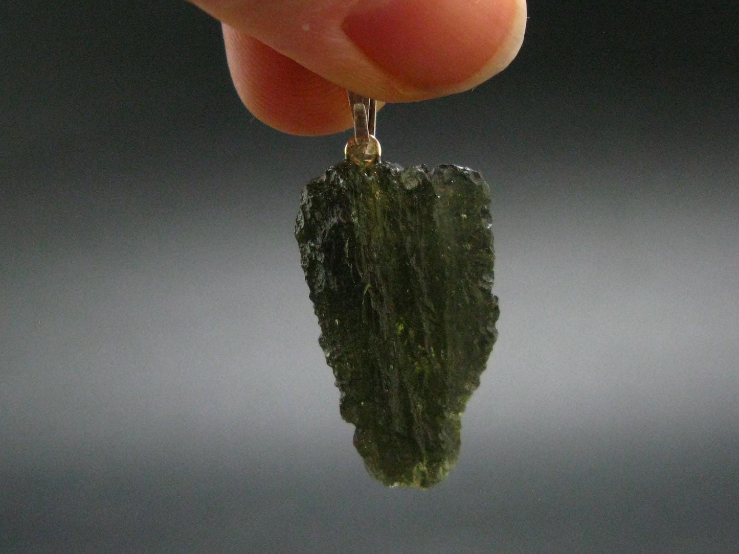 Moldavite Tektite Silver Pendant from Czech Republic - 1.4" - 3.3 Grams