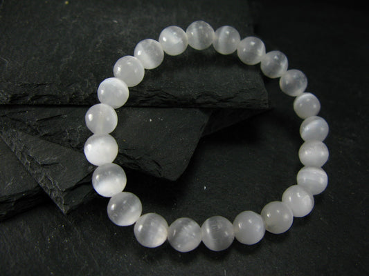 Selenite Genuine Bracelet ~ 7 Inches ~ 8mm Round Beads