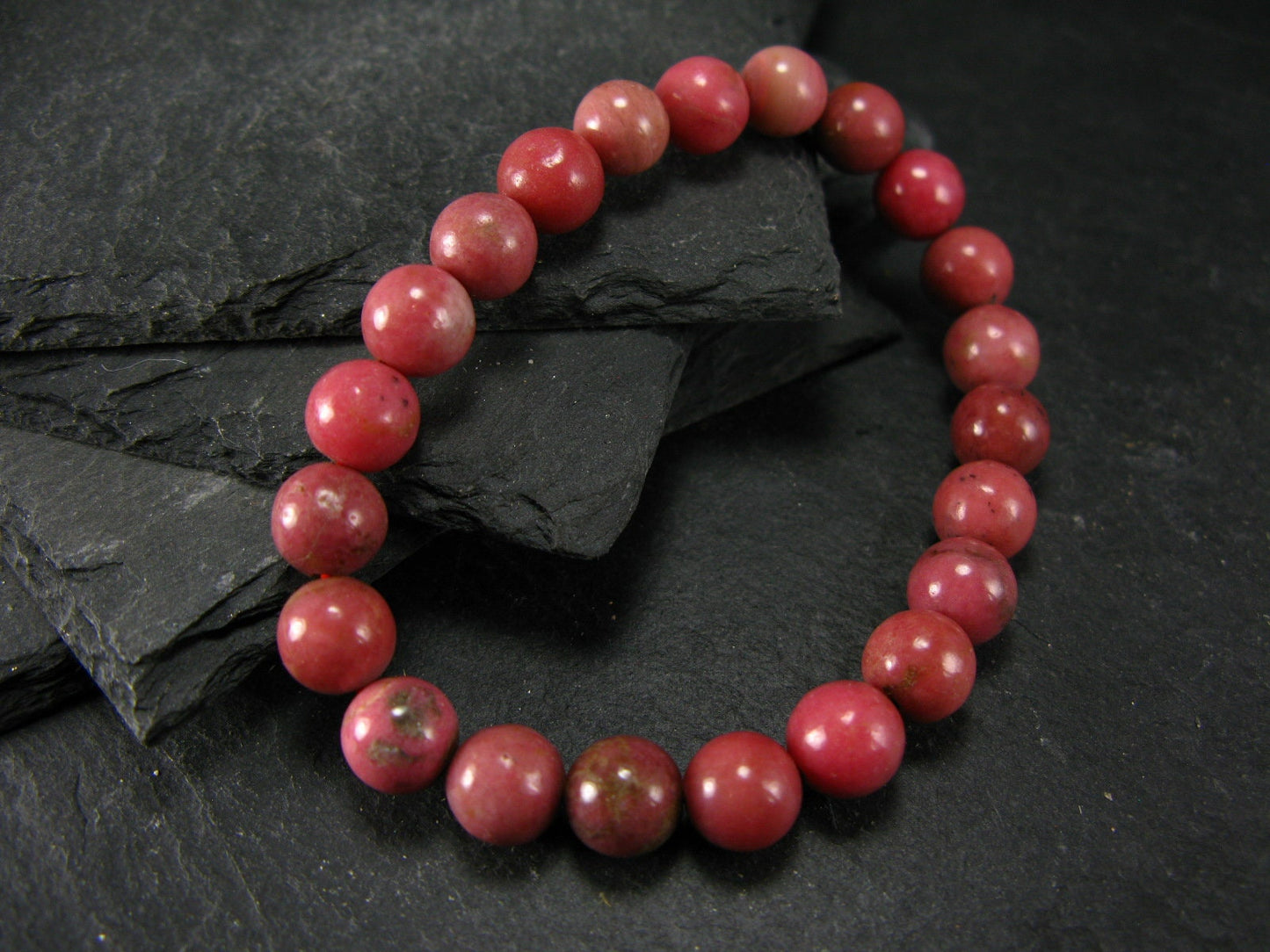 Rhodonite Genuine Bracelet ~ 7 Inches ~ 10mm Round Beads