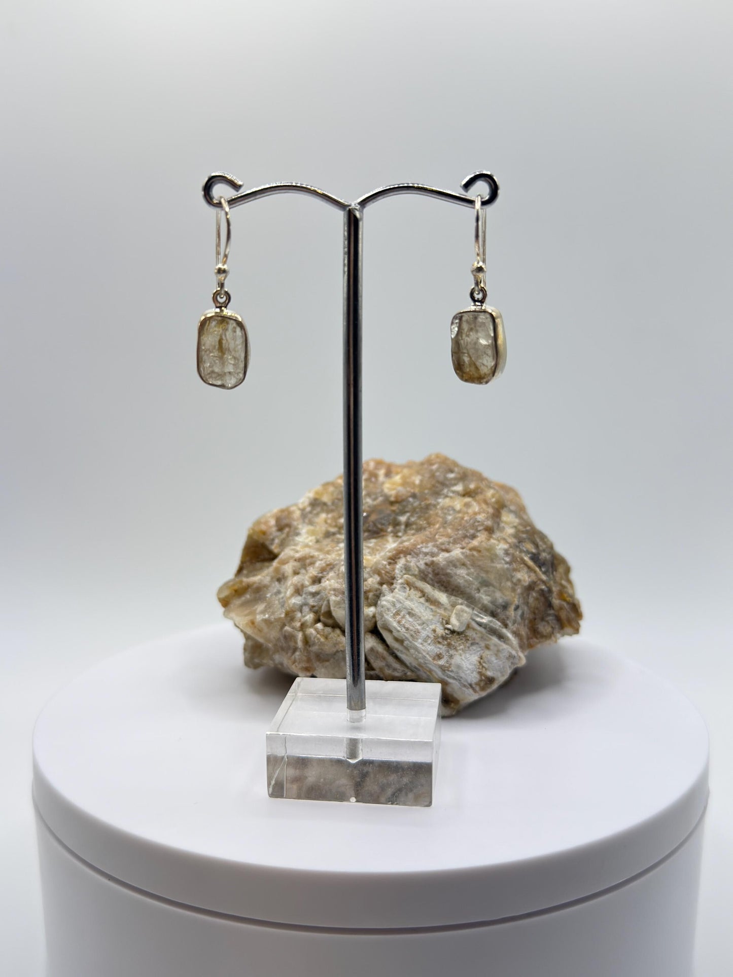Natural Herderite Crystal Drop Earrings in Sterling Silver – Raw Herderite Jewelry - 2.84g