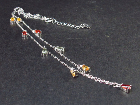 Sparkly Faceted Fancy Multi Color Sapphire Silver Necklace - 17.5" - 3.2 Grams