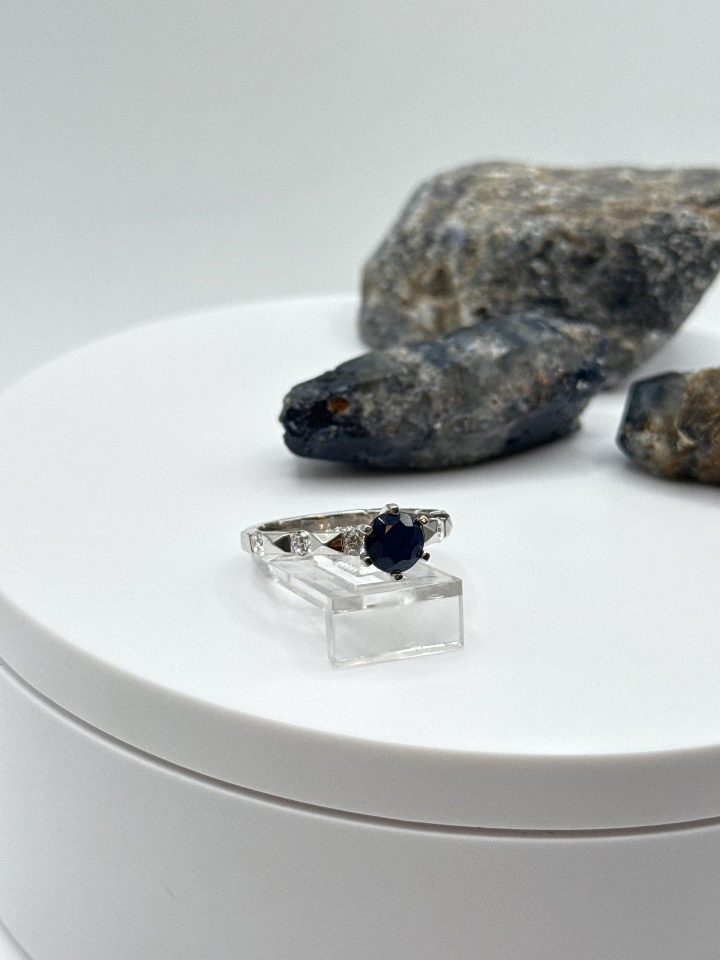 Blue Sapphire Solitaire Ring: Sterling Silver September Birthstone, Size 7
