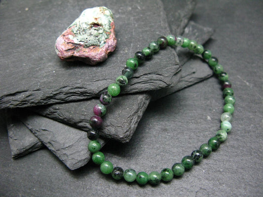 Ruby in Zoisite Genuine Bracelet ~ 7 Inches ~ 4mm Round Beads