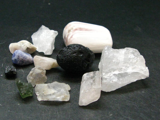 Synergy 12 Set Phenakite Moldavite Natrolite Petalite Danburite Tektite Scolecite Herderite Tanzanite Brookite 68.63 Gr