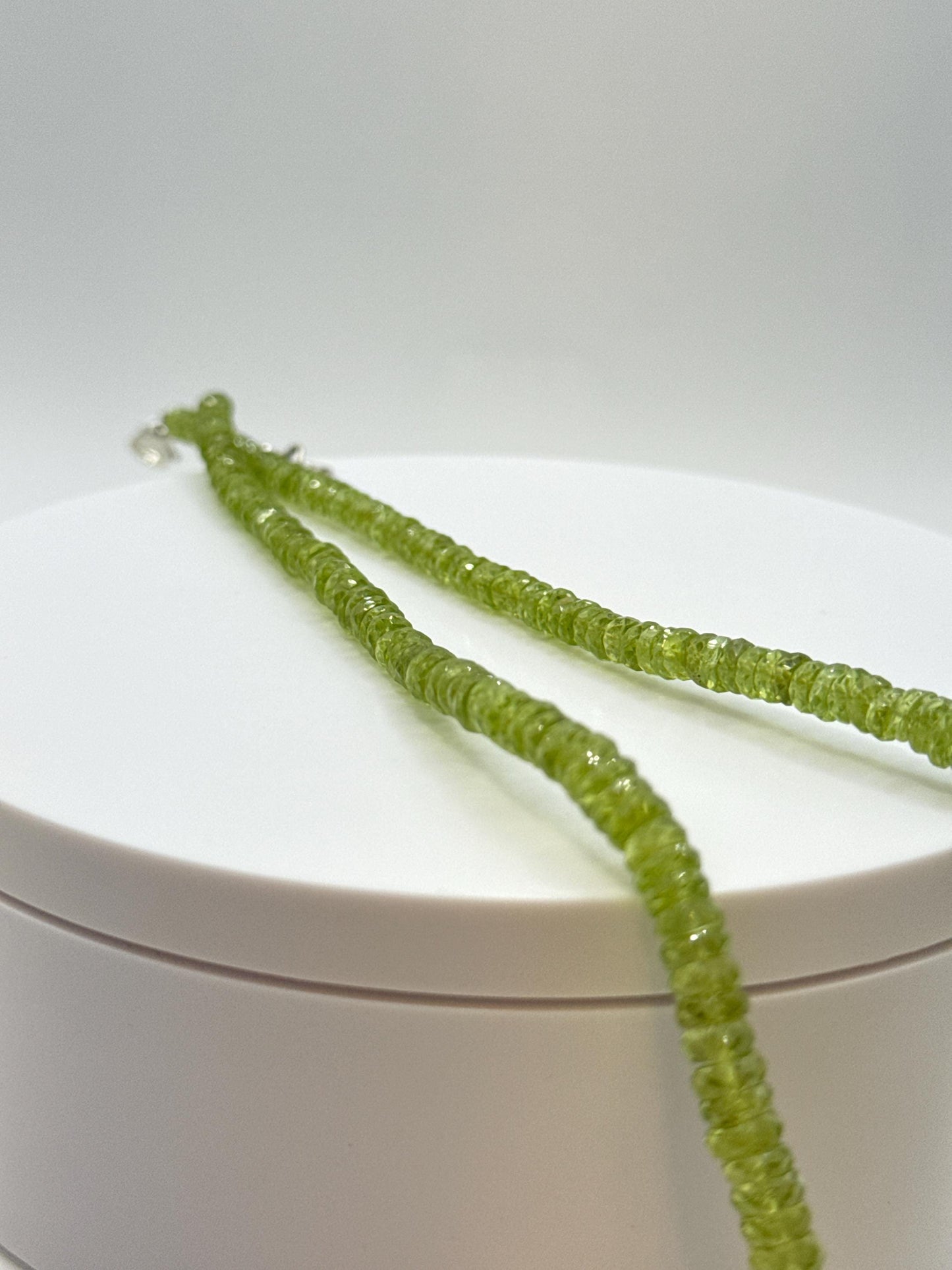 Peridot Rondelle Beaded Necklace | Sterling Silver, August Birthstone