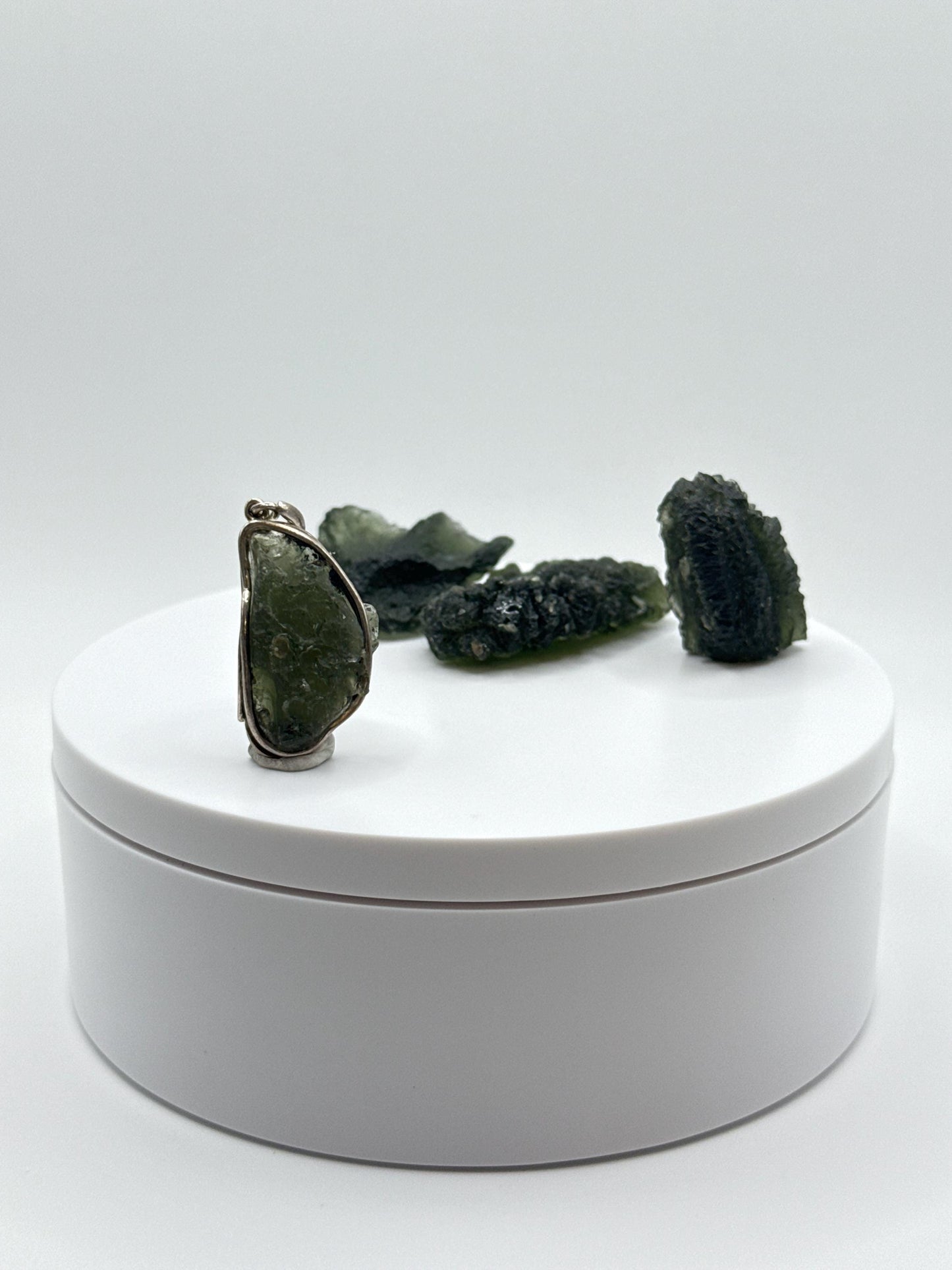 Raw Moldavite Sterling Silver Pendant - 7.07 Grams