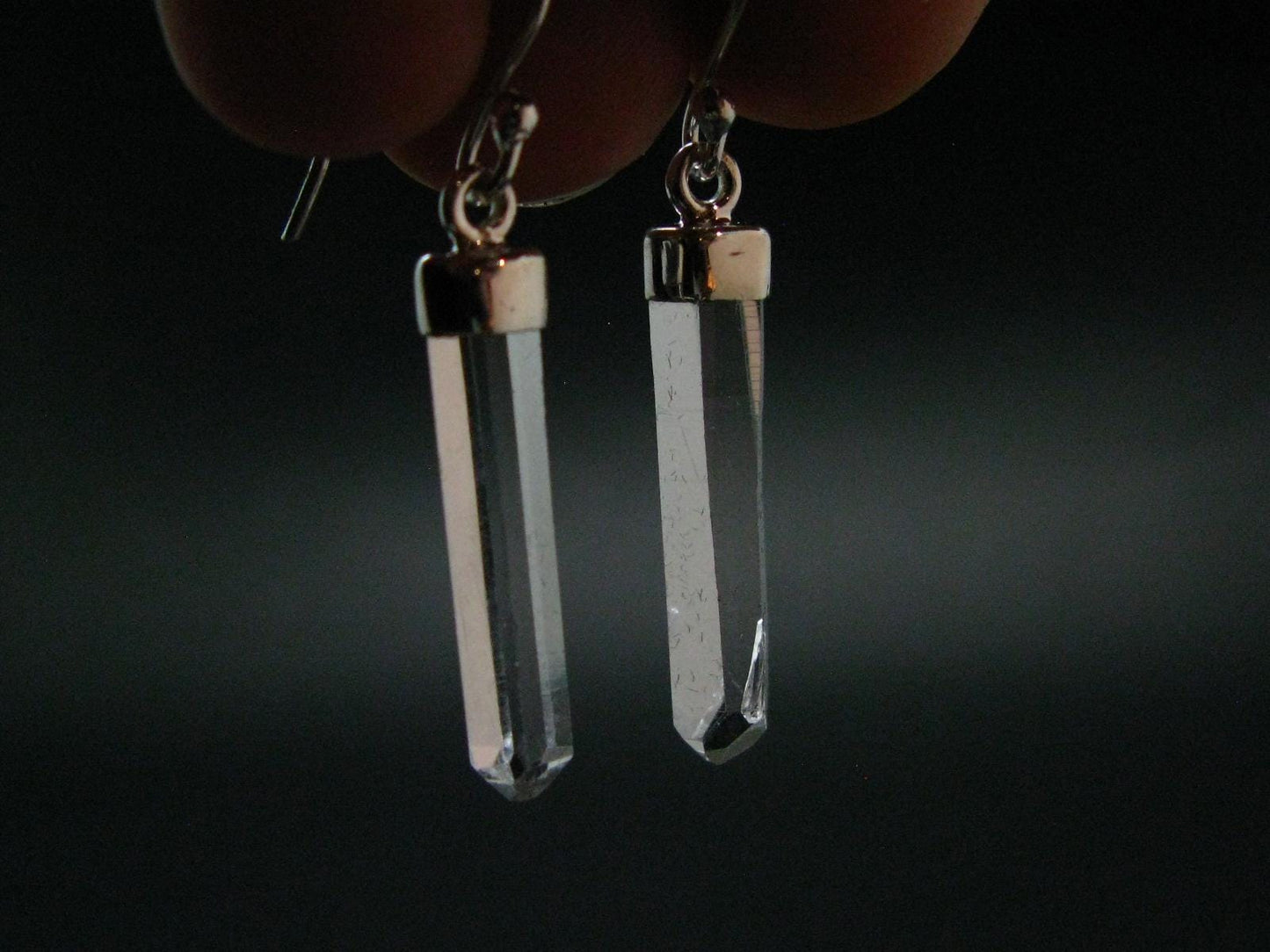 Lemurian Quartz Seed Crystal Silver Earrings From Brazil - 1.6"