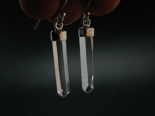 Lemurian Quartz Seed Crystal Silver Earrings From Brazil - 1.6"
