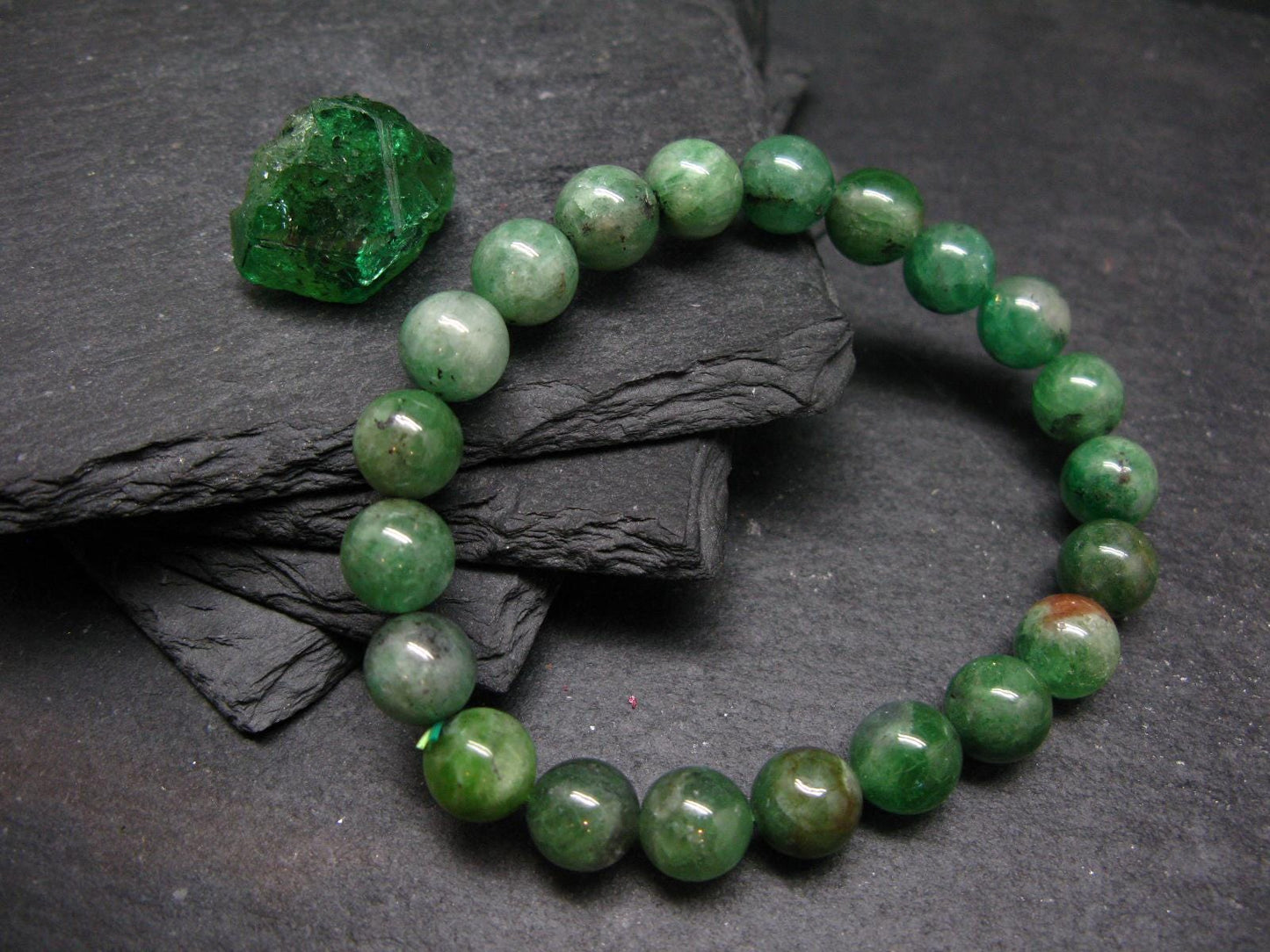 Green Garnet Tsavorite Genuine Bracelet ~ 7 Inches ~ 10mm Round Beads