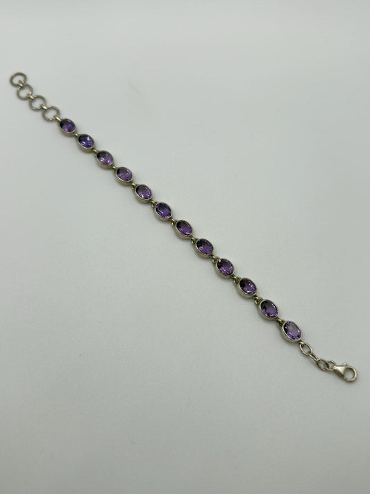 Amethyst Bracelet – Oval Faceted Gemstones – Elegant Crystal Jewelry - 13.99 Grams