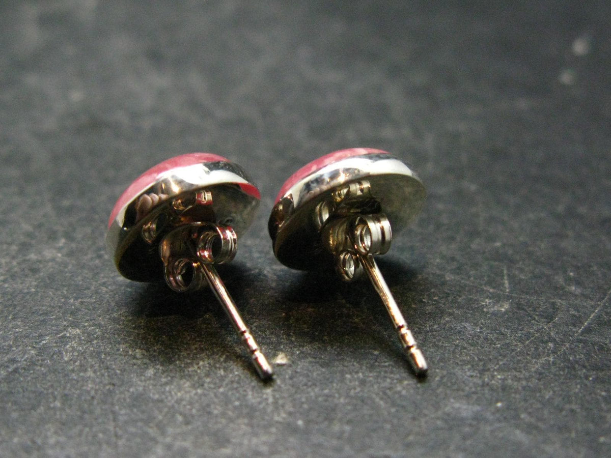 Rhodochrosite Gem Sterling Silver Stud Earrings From Argentina - 0.3" - 2.81 Grams