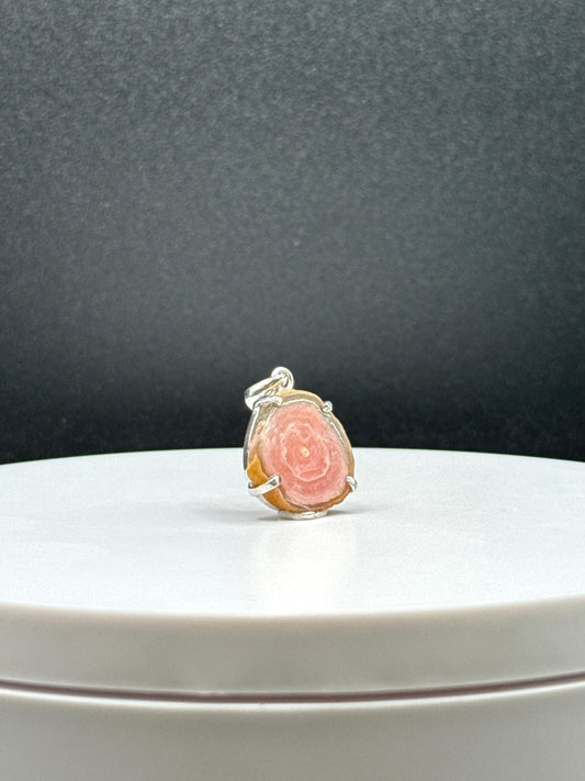 Natural Rhodochrosite Pendant in Sterling Silver | Pink Crystal Necklace Charm | Jewelry Gift