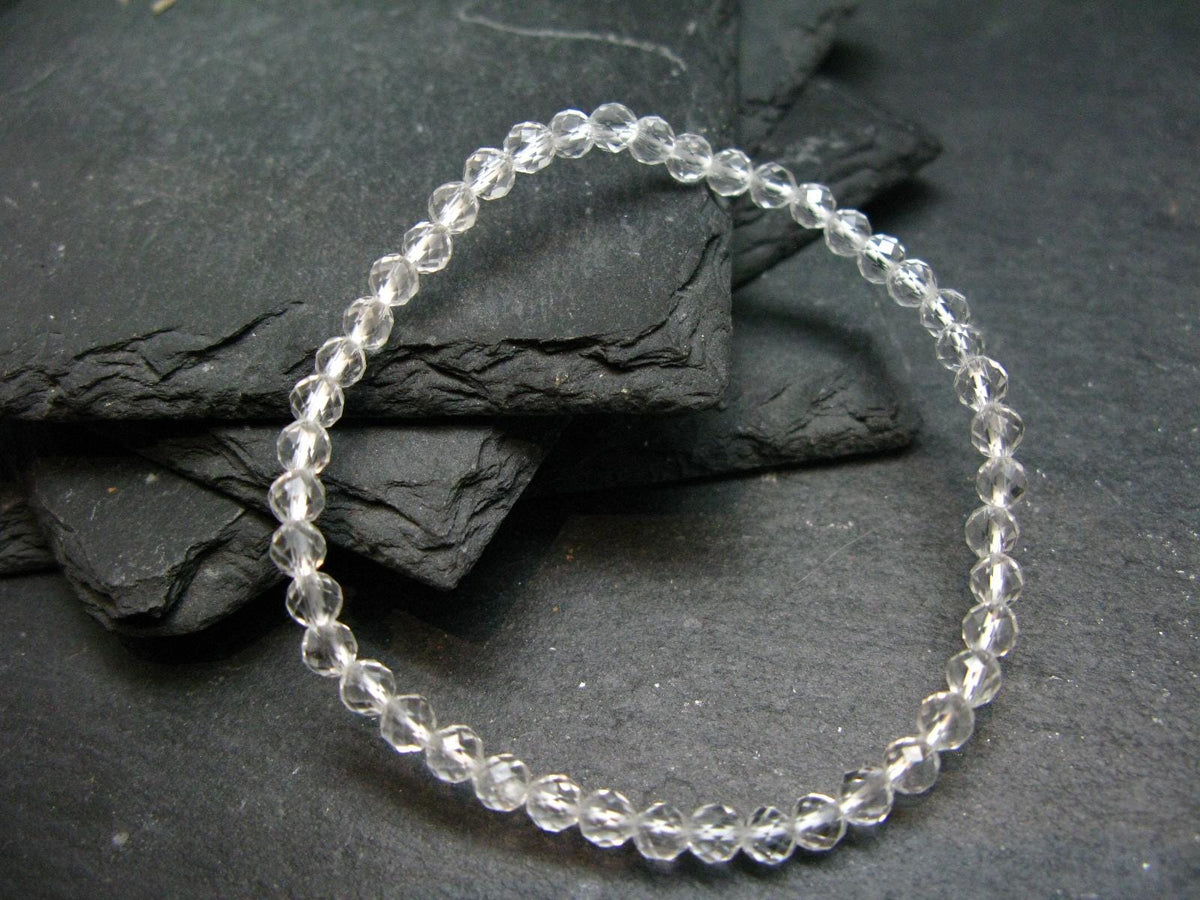 Clear Quartz Genuine Bracelet ~ 7 Inches ~ 4mm Facetted Beads