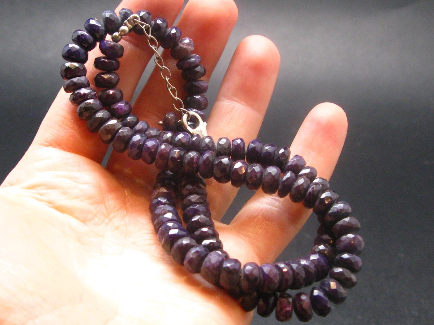 Purple Sugilite Rondelle Faceted Beads Necklace From Namibia - 19" - 37.50 Grams