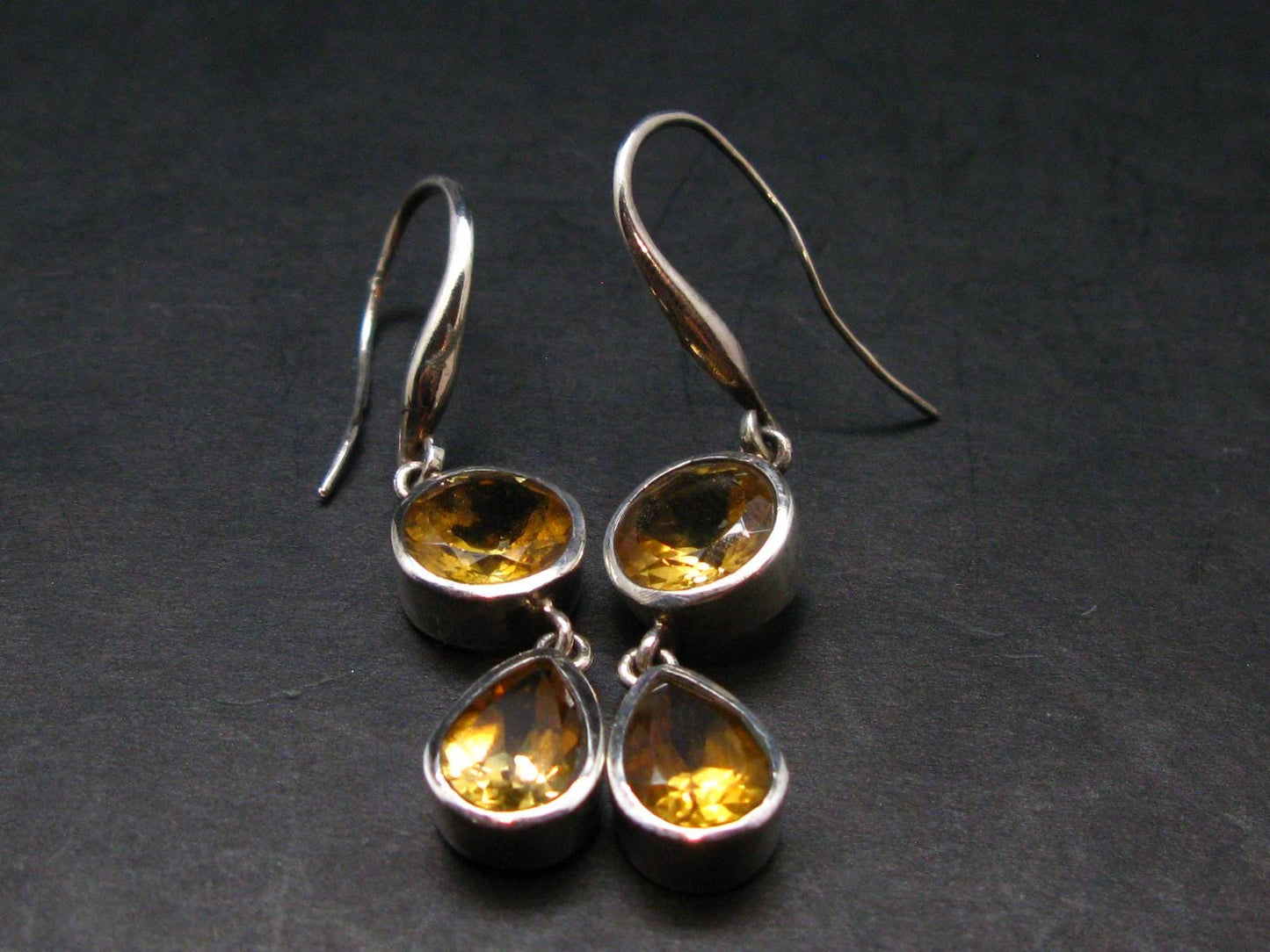 Faceted Golden Yellow Citrine 925 Sterling Silver Drop Earrings - 1.8"