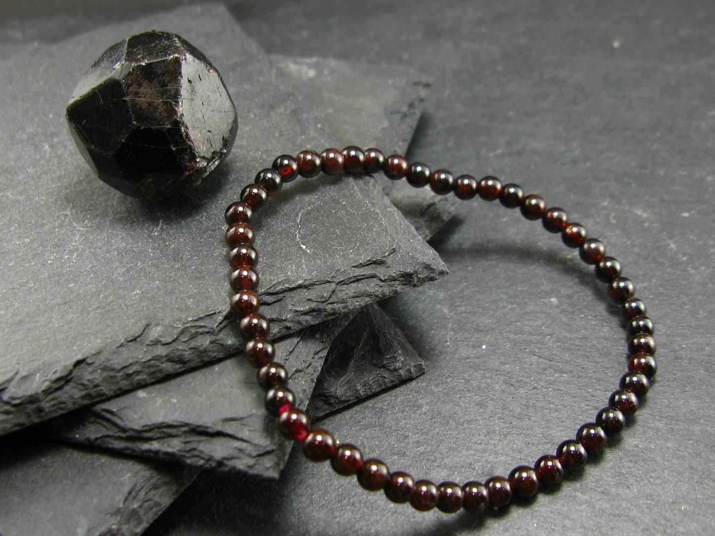 Garnet Almandine Genuine Bracelet ~ 7 Inches ~ 4mm Round Beads