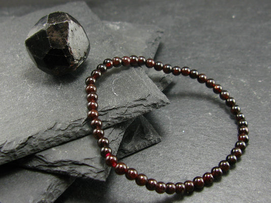 Garnet Almandine Genuine Bracelet ~ 7 Inches ~ 4mm Round Beads