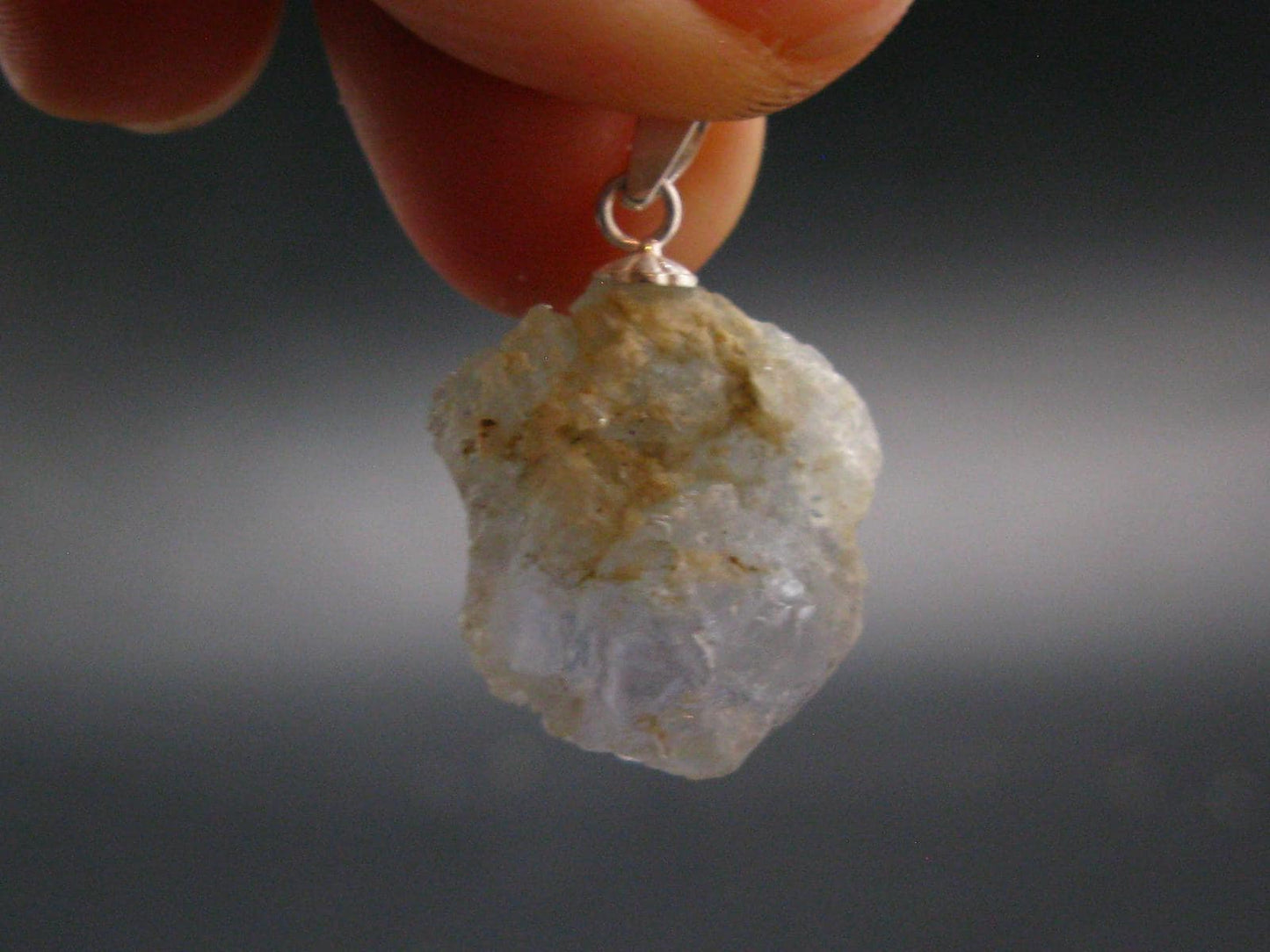 Gray Herderite Silver Pendant from Africa - 1.0" - 3.88 Grams