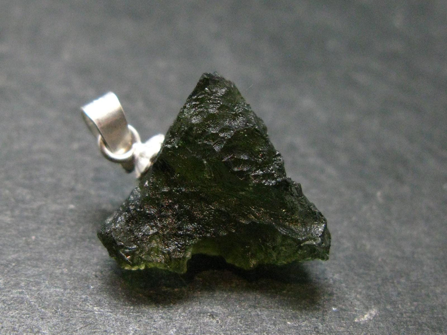 Moldavite Tektite Silver Pendant from Czech Republic - 0.8" - 1.58 Grams