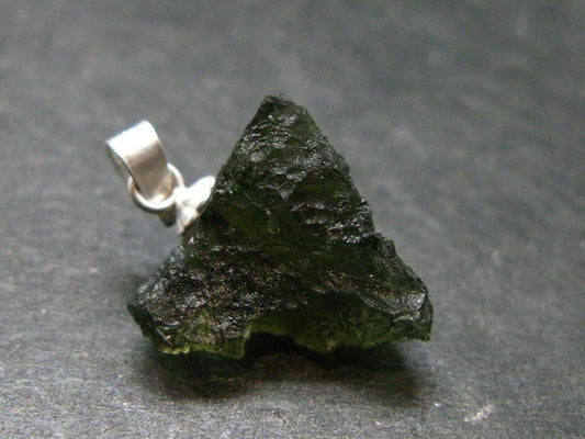 Moldavite Tektite Silver Pendant from Czech Republic - 0.8" - 1.58 Grams