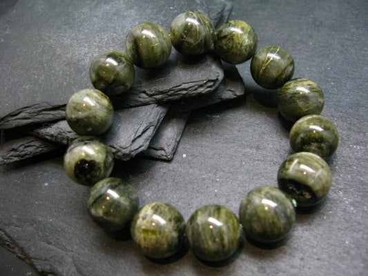 Green Gem Tourmaline Genuine Bracelet ~ 7.5 Inches ~ 16mm Round Beads