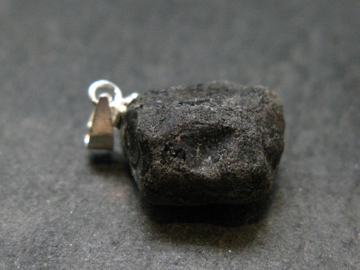 Apache Tear Obsidian Crystal Silver Pendant From Mexico - 0.8" - 2.17 Grams