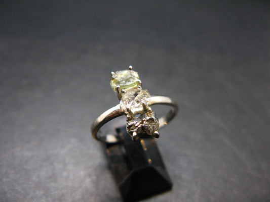 Moldavite Herkimer Meteorite Sterling Silver Ring From Czech Republic - Size 9 - 2.67 Grams