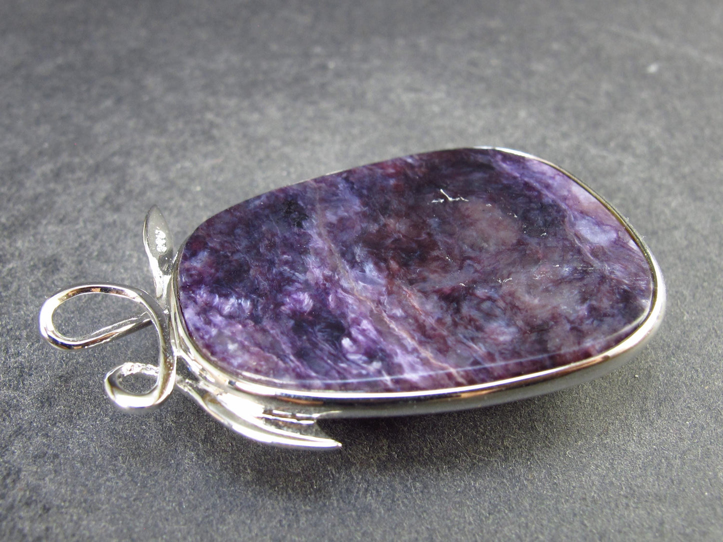 Rare High-Quality Charoite Pendant in SS From Russia - 1.8" - 20.5 Grams