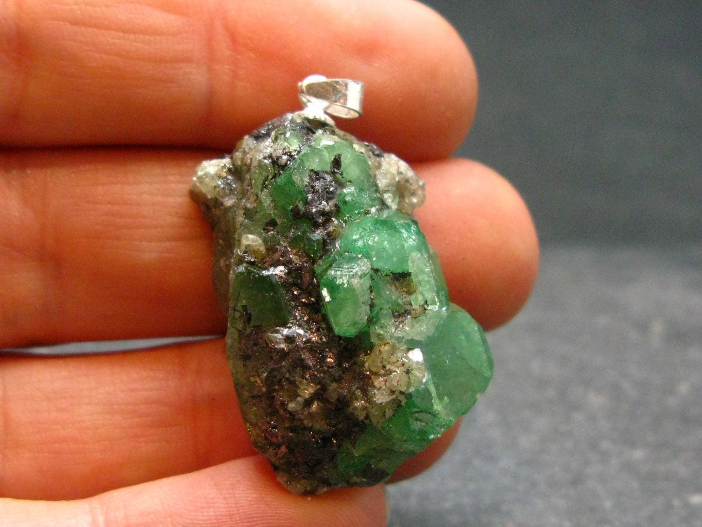 Tsavorite Gem Green Garnet Sterling Silver Pendant From Tanzania - 1.4" - 11.66 Grams