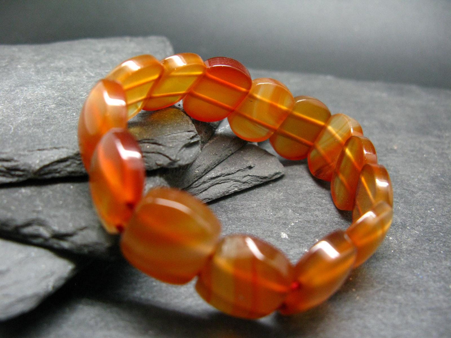 Carnelian Genuine Bracelet ~ 7 Inches ~ 18mm Oval Beads
