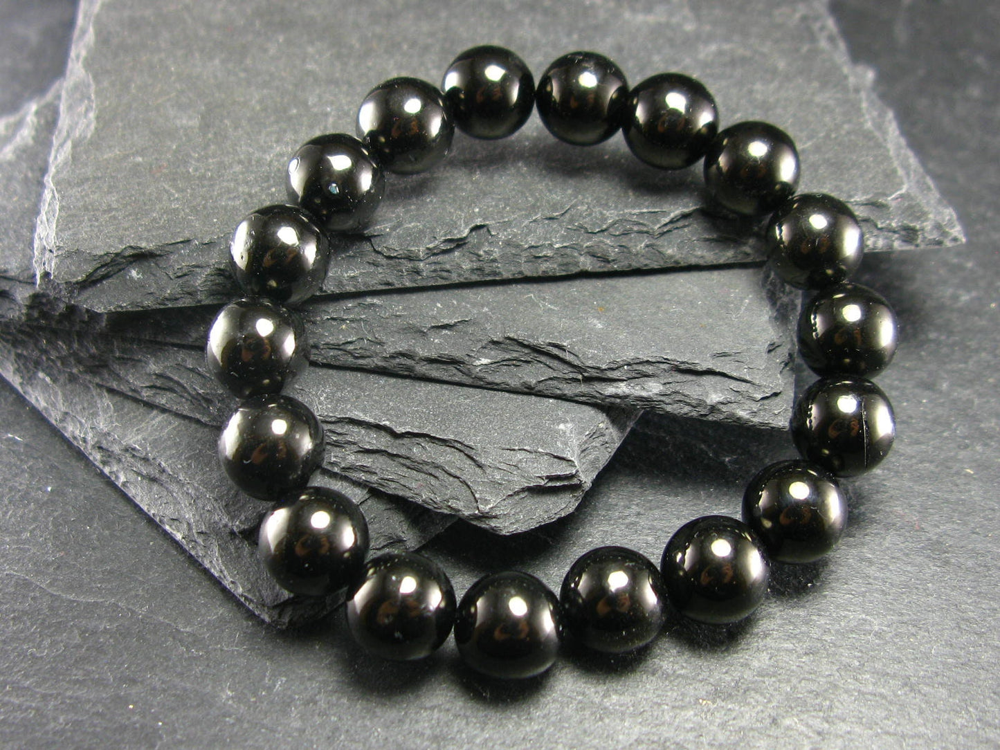 Whitby Jet Genuine Bracelet From UK ~ 7 Inches ~ 10mm Round Beads