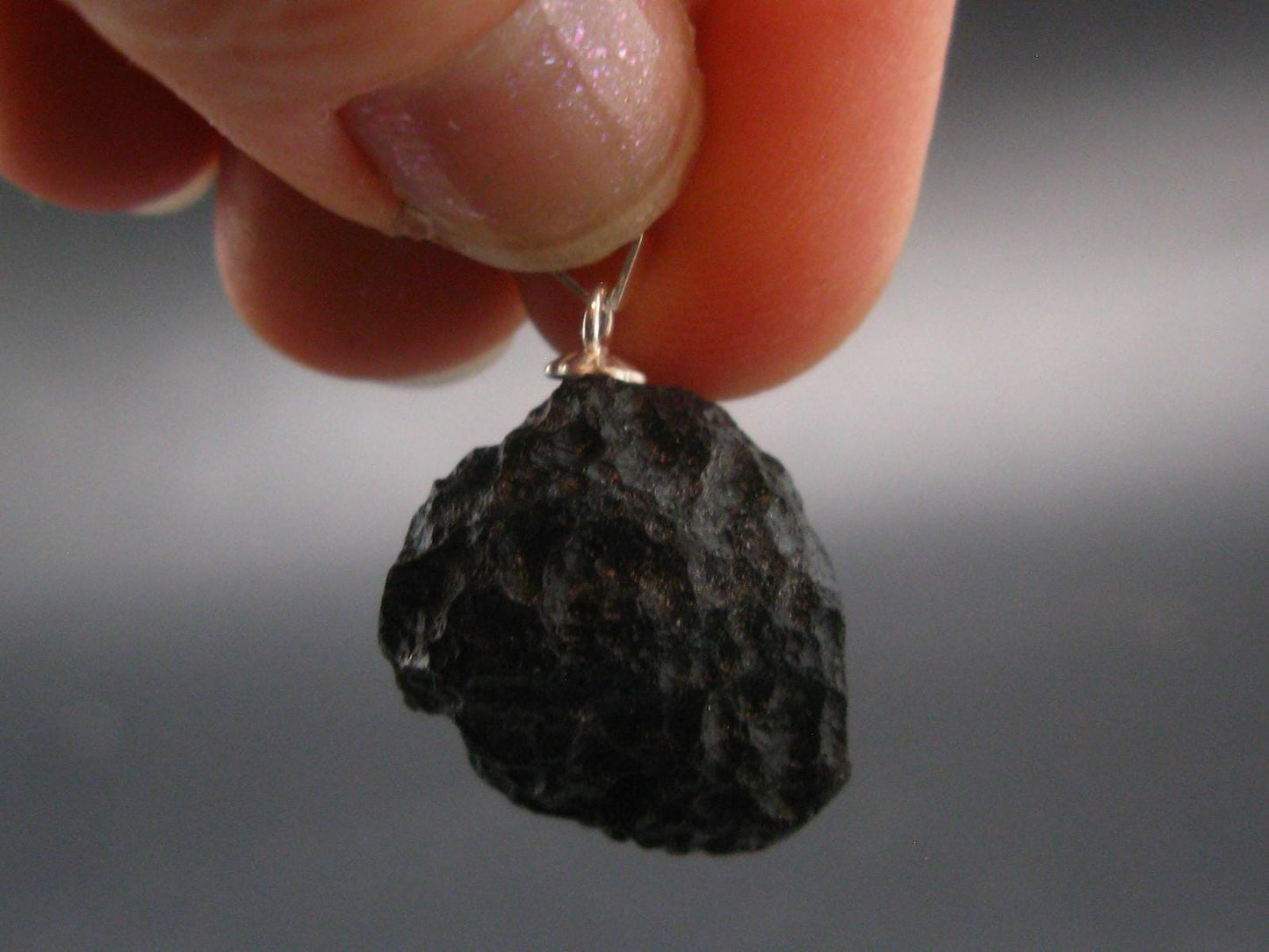 Tibetan Black Tektite Silver Pendant From Tibet - 0.9" - 5.03 Grams