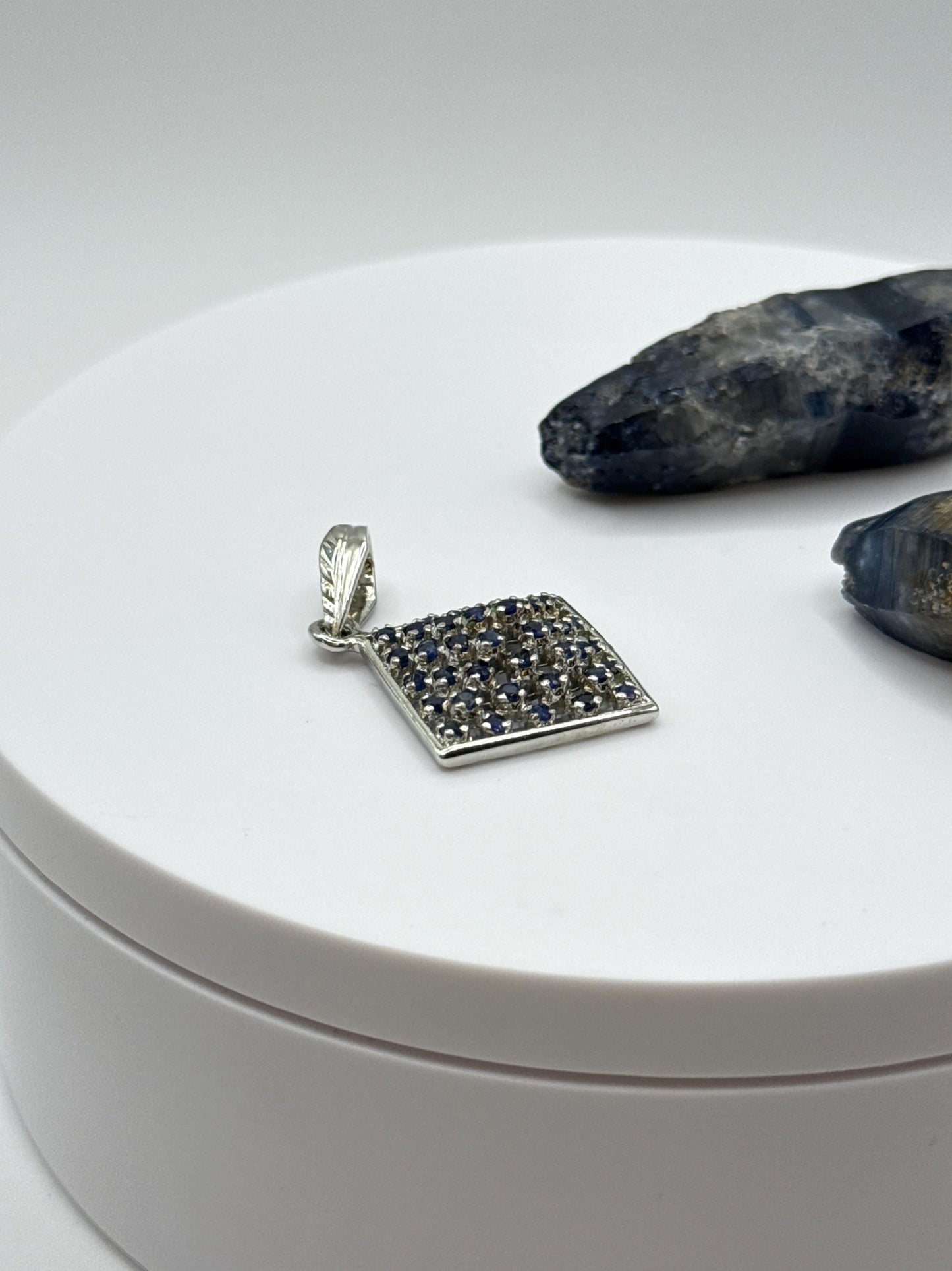 Geometric Sapphire Pendant | Sterling Silver Diamond Shape Necklace | Natural Blue Sapphire Jewelry | September Birthstone Gift - 5.05 g