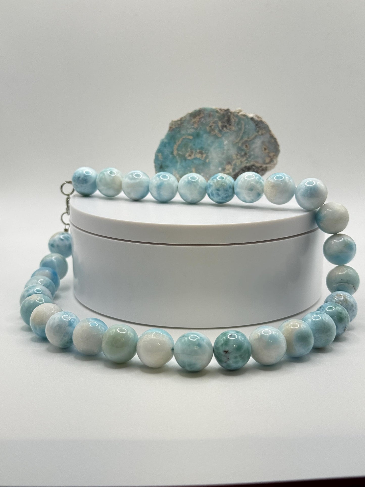 Larimar Beaded Necklace Blue Gemstone Jewelry Ocean Stone Necklace Gift